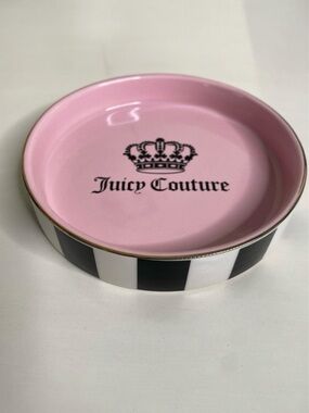 Juicy Couture Pink Jewelry Trinket Dish Tray with Black and White Stripes New